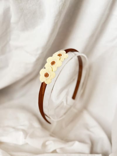 Diadeem Knitted Flowers - Crème - Handgemaakte Haarbanden voor Meisjes - Haaraccessoires voor Kinderen