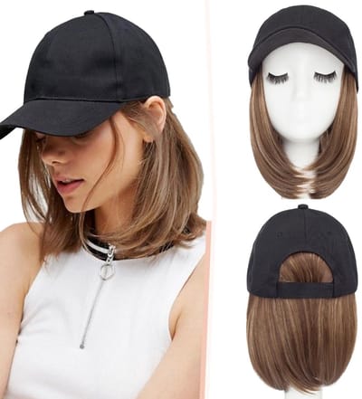Daity Damesbaseballcap met hittebestendig synthetisch haarstuk — 20 cm verstelbaar - kort en steil haar - vervangbare pruik