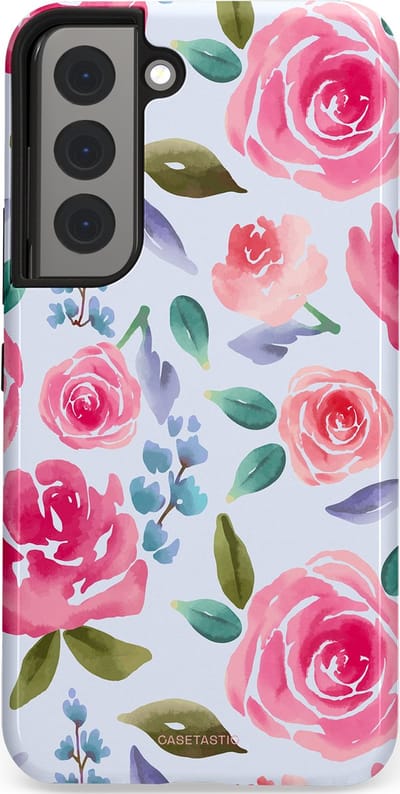 Casetastic hoesje geschikt voor Samsung Galaxy S22 - Dubbellaagse bescherming - Aquarel Bloemendroom - Fashion Case - Lichtblauw Lichtroze