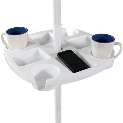 Dailygoods- Parasolbak met 4 bekerhouders - Ronde kunststof parasoltafelbak - Lichtgewicht en weerbestendig - Maat 43,2 x 43,2 x 5,1 cm - Geschikt voor parasol met diameter 38 mm - Parasolvoet