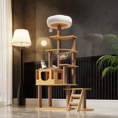 165 cm Krabpaal kattenkrabpaal groot met ruimtecapsule, Jute krabpaal, Ladder, Grot, Kattenspeelgoed, Pluche platforms kattenkrabpaal (Y13 draagvermogen 25 kg)