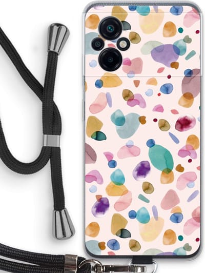 Case Company® - Hoesje met koord geschikt voor Xiaomi Poco M5 hoesje met Koord - Terrazzo Memphis - Telefoonhoesje met Zwart Koord - Bescherming aan alle Kanten en Over de Schermrand