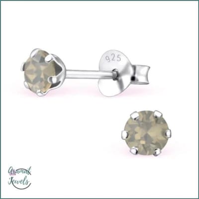 Aramat Jewels | Oorbellen | 925 Zilveren Kristallen Oorbellen Rond 4-8mm - Sprankelende Studs | 4mm / Opaal Grijs | | | Zilver | Kinderen, Volwassenen | Verkleurd niet