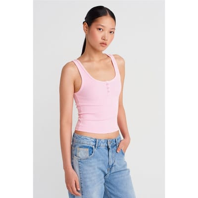 Geribbelde Katoenmix Crop Cami Top