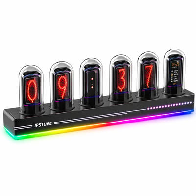Miryx Tube Clock - met IPS-Kleurenscherm - Klok - RGB Full-Color - Neon Glow Tube - 3-lichtmodus - Tijd Fotodisplay Voor Desktopdecoratie