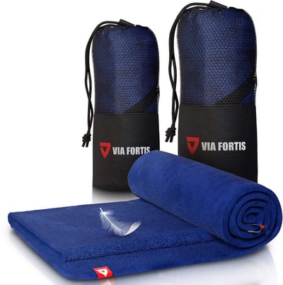 Microvezel handdoek - Sneldrogende handdoek - Sport en reizen - Met ritsvak - 40 x 80 cm - Blauw