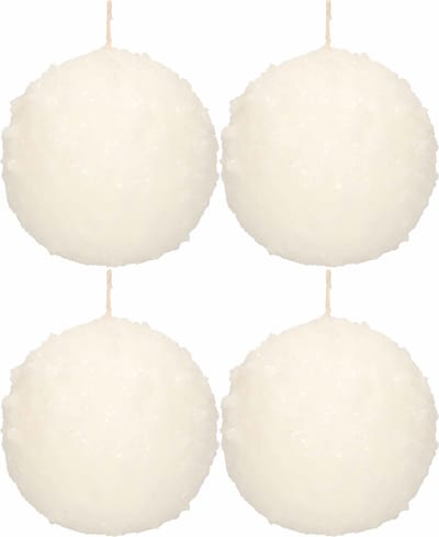 4x Witte sneeuwbal bolkaarsen 10 cm 67 branduren - Kerst kaarsjes - Sneeuwballen ronde geurloze kaarsen - Woondecoraties