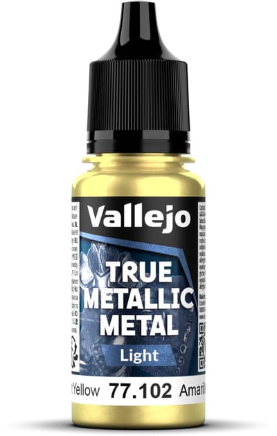 Vallejo Hobbyverf Acrylverf - 77102 True Metallic Metal - Light - Stralend Geel - Acryl - Verf flesje - 1x 18 ml