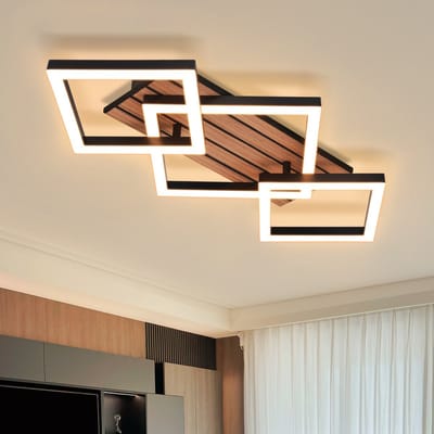 NETTLIFE - LED Plafondlamp 21W 3000K Warmwit - Modern Vierkant Ontwerp Met Houtlook - Niet Dimbaar - Plafondverlichting Voor Woonkamer Slaapkamer Keuken