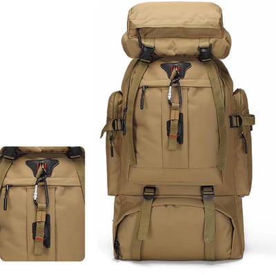 REDOM Outdoor Rugzak 80L 35x20x70 cm - Grote Capaciteit met USB Oplaadpoort - Trekking Kamperen Wandelen Reizen - Nylon - Geelbruin