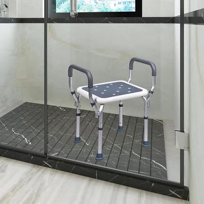 Hoogte verstelbare douchestoel 6 standen - antislip douchezitje met armleuningen - ergonomische hulp voor ouderen en gehandicapten douchestoel