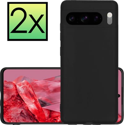 Hoesje - 2 Stuks - Geschikt voor Google Pixel 8 Pro - Sterk & Shockproof - Case Siliconen - Back Cover - Telefoon Hoes - Zwart