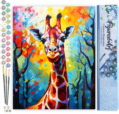 Figured'Art Schilderen op Nummer Volwassenen canvas Kleurrijke Abstracte Giraf- Handwerk acrylverf Kit DIY Compleet - 40x50cm zonder frame