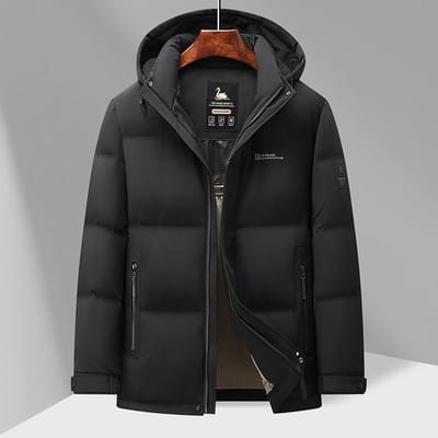 Winter Heren Donsjack met Capuchon in Afneembare Hoedkraag Donsjack Herenjas 195 zwart