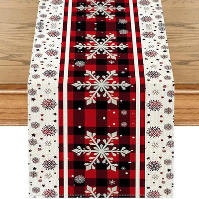Tafelloper Kerstmis, 183 x 33 cm, linnen, kersttafelkleed met sneeuwvlok, kerstdecoratie voor feestdecoraties voor de keukentafel thuis (B)