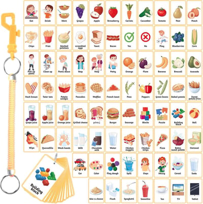 81 Pictogrammen voor Non-Verbale Communicatie voor Autisme en Spraakondersteuning met Intrekbare Sleutelhanger