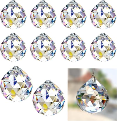 Zonnevanger, kristal, 30 mm, 10 stuks, kristalglazen bol, prismakristal, kristallen om op te hangen, decoratieve hangers voor ramen, huis, prisma decoratie