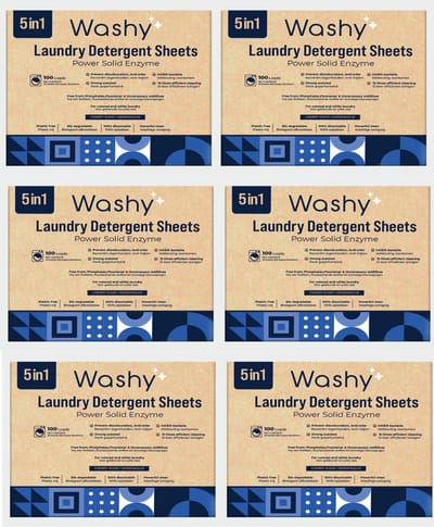 Washy Wasstrips Kersengeur 6X - Wasmiddeldoekjes voor Witte, Gekleurde en Zwarte Was - Wasmiddel Strips - Eco Wasmiddel Vellen - Duurzame Laundry Strips (600 wasbeurten)