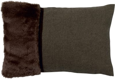 Dutch Decor STEFANIE - Sierkussen 40x60 cm - Bruin - visgraat stof - velvet - nepbont - Inclusief binnenkussen