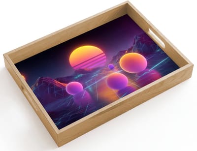 Dienblad hout 40x30 cm - Schootdienblad - Landschap - Bergen - Bollen - Licht - Borrelplank rechthoek - Plateau dienbladen