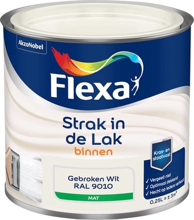 Flexa - Strak In De Lak Binnenlak Mat - Gebroken Wit / Ral 9010 - 250 Ml