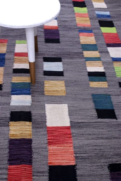 Grijs Tapijt Laagpolig Handgeweven Wollen Vloerkleed - Koho Afghan Modern Kelim 189x156 - 189x156- Modern - Woonkamer - Salon - Slaapkamer - Eetkamer