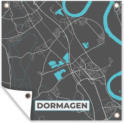Tuin poster Kaart – Plattegrond – Stadskaart – Dormagen – Duitsland – Blauw - 200x200 cm - Tuindoek