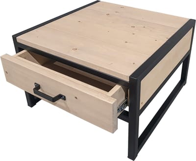 Industriële salontafel "Albany" - 80 x 80 x 40 cm - Hout en Staal - Handgemaakt