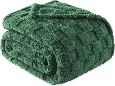 Geruite flanellen fleece deken - lichtgewicht en super zacht voor alle seizoenen (229 x 229 cm, bosgroen)