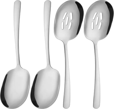4 stuks - 2 serveerlepels en 2 gesleufde serveerlepels - serveerlepel set - grote opscheplepel set - zilver