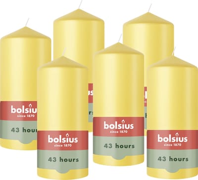 Bolsius - Gladde Stompkaarsen - 6 Stuks - Geel - 13 cm - 43 Branduren
