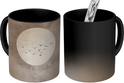 Magische Mok - Foto op Warmte Mokken - Koffiemok - Vogel - Beige - Japandi - Magic Mok - Beker - 350 ML - Theemok