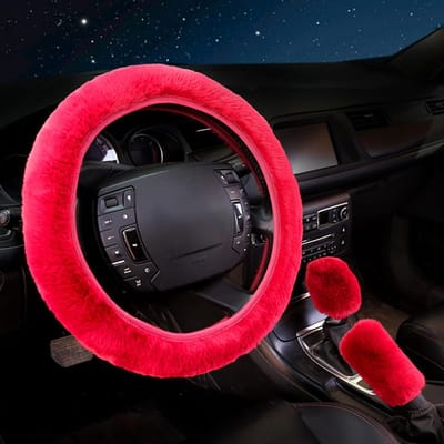Universele pluche stuurhoes, stuurhoes, 3 stuks, 37-40 cm, winter, antislip, warme stuurhoes, stuurbeschermer, compatibel met de meeste auto's, rood