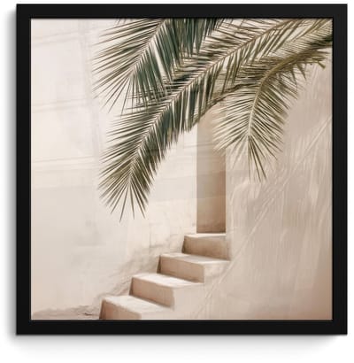 Poster in lijst - Fotolijst 40x40 cm - Posters - Palmboom - Schaduw - Trap - Beige - Posterlijst zwart - Decoratie - Wanddecoratie woonkamer - Muurdecoratie slaapkamer