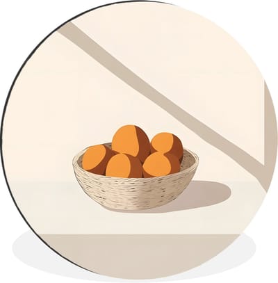 WallCircle - Wandcirkel - Muurcirkel - Mand - Fruit - Minimalistisch - Oranje - Aluminium - Dibond - 30x30 cm - Binnen en Buiten