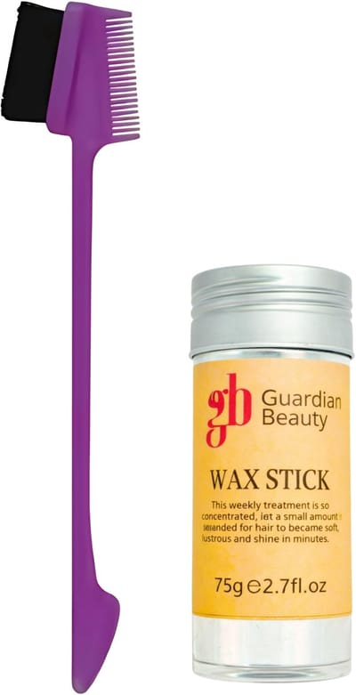 Guardian Beauty Edge Control Borstel en Kam - Violet + Waxstick - Haarstylingtools voor Randjes en Gladstrijken