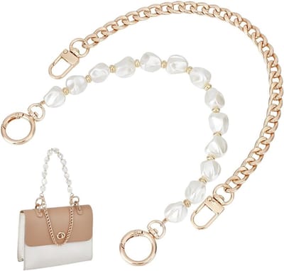 Stijlvolle parelketting voor handtas - Korte platte schouderband, 12-13 inch, lichtgouden tasverlenging en vervangende handvatten voor handtassen en schoudertassen