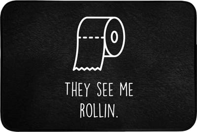 Badmat 90x60 cm - Antislip - Quotes - WC papier - They see me rollin - Zwart - Spreuken - Badmatten voor badkamer - Badkamermat - Douchemat - Badkamer mat