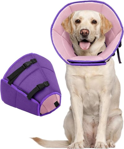 Hondenhalsband, comfortabele bescherming tegen lekken, beschermende kraag, verstelbare hondenhalsband, lekbescherming voor honden, preventie van bijt- en lekwonden, paars, L