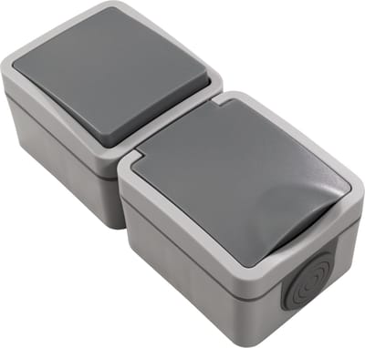 McPower Fix Dubbel combinatie opbouw stekkerdoos - Verticaal Wandcontactdoos IP54 - 1 schakelaar + 1 stopcontact - Grijs