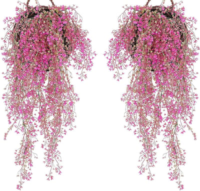 Hanging Basket Kunstbloemen Set van 2, Muurbevestigde Nepp bloemen voor Buiten en Binnen, Perfect voor Tuin en Bruiloft Decoratie