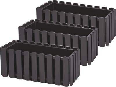 Prosperplast Plantenbak/bloembak Fence look - 3x stuks - kunststof - antraciet - 38 x 18 x 16 cm