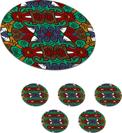 Onderzetters voor glazen - Rond - Afrika - Patronen - Abstract - Groen - 10x10 cm - Glasonderzetters - 6 stuks