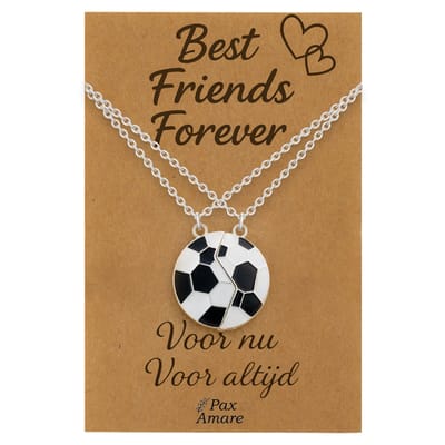 BFF Ketting voor 2 'Best Friends Forever' - Magnetische Voetbal - Vriendschapsketting op Cadeau Kaartje - 45cm + 5cm verstelbaar - Zilverkleurig - Best Friends Hanger - Pax Amare