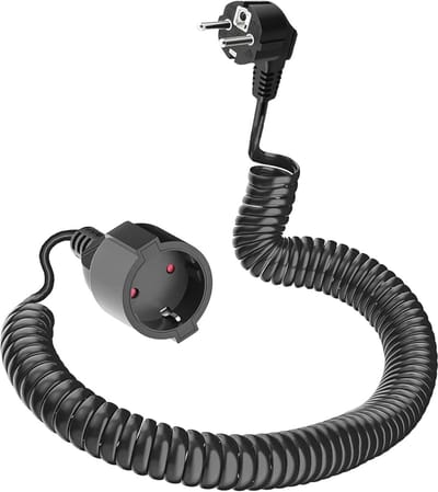 Spiraal verlengkabel 0,58 m tot 2 m, IP20, Schuko stekker & contactdoos, zwart