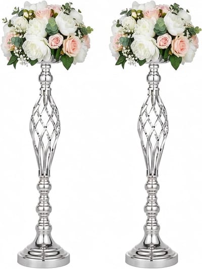 Bruiloft Centerpieces - Bloemstuk Houder - Tafel Decoratie - Draaiende Kandelaber Standaard - 59 cm Hoog - Zilver
