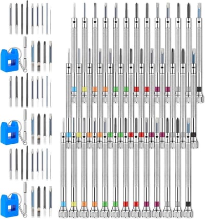 Precisie Schroevendraaiers - Kleine Schroevendraaiers - Kleine Reparatie - Met Demagnetiser - 39 Delen - Zilver