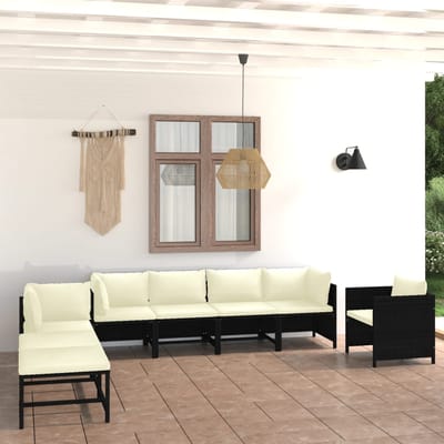 vidaXL - 8-delige - Loungeset - met - kussens - poly - rattan - zwart