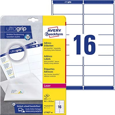 Adresetiketten met Ultragrip - 640 Zelfklevende Adreslabels (99,1 x 33,9 mm, A4, Mat Papier)