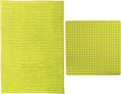 MSV Douche anti-slip mat en droogloop mat - Sevilla badkamer set - rubber/microvezel - limegroen
